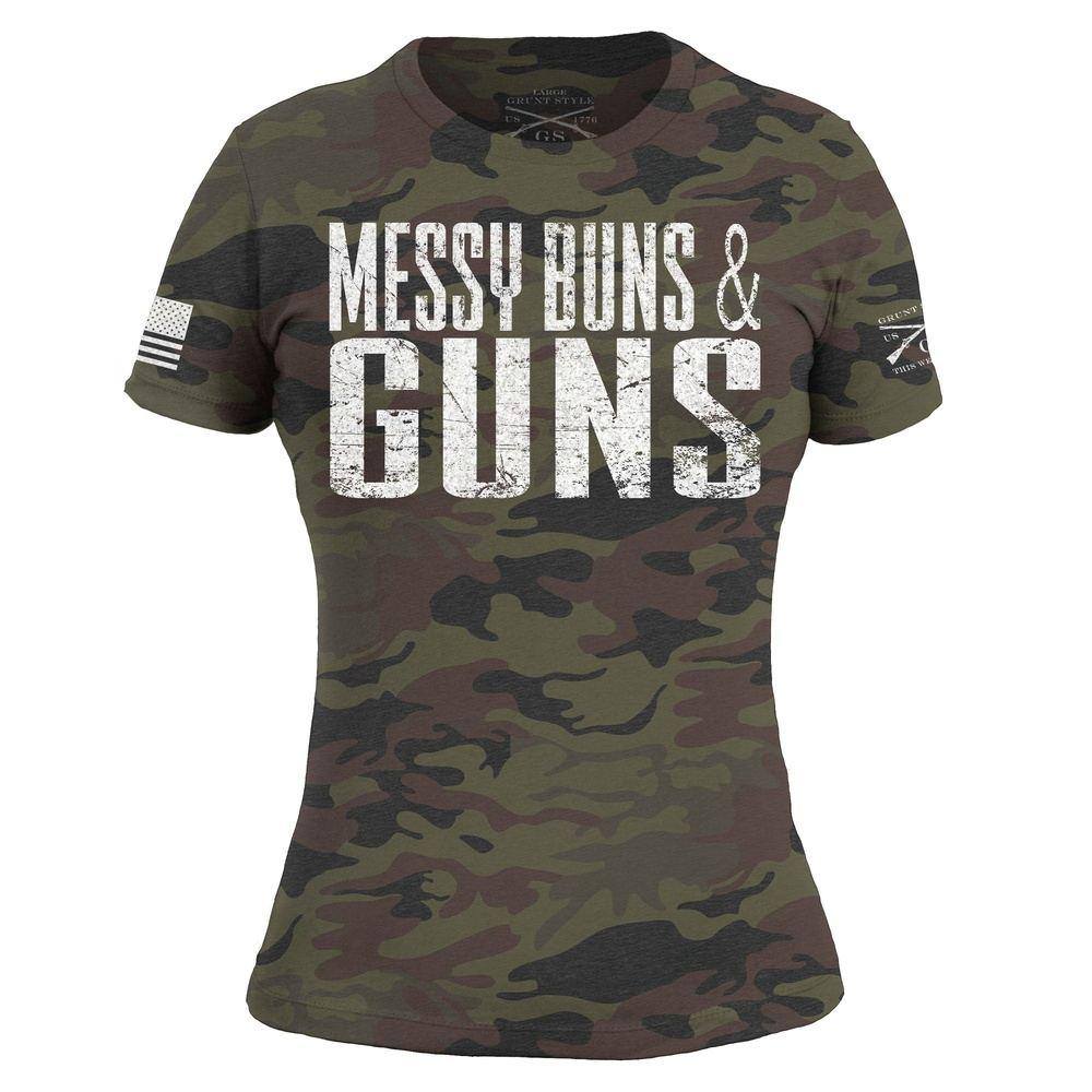Women's Camo Messy Buns & Guns Tee