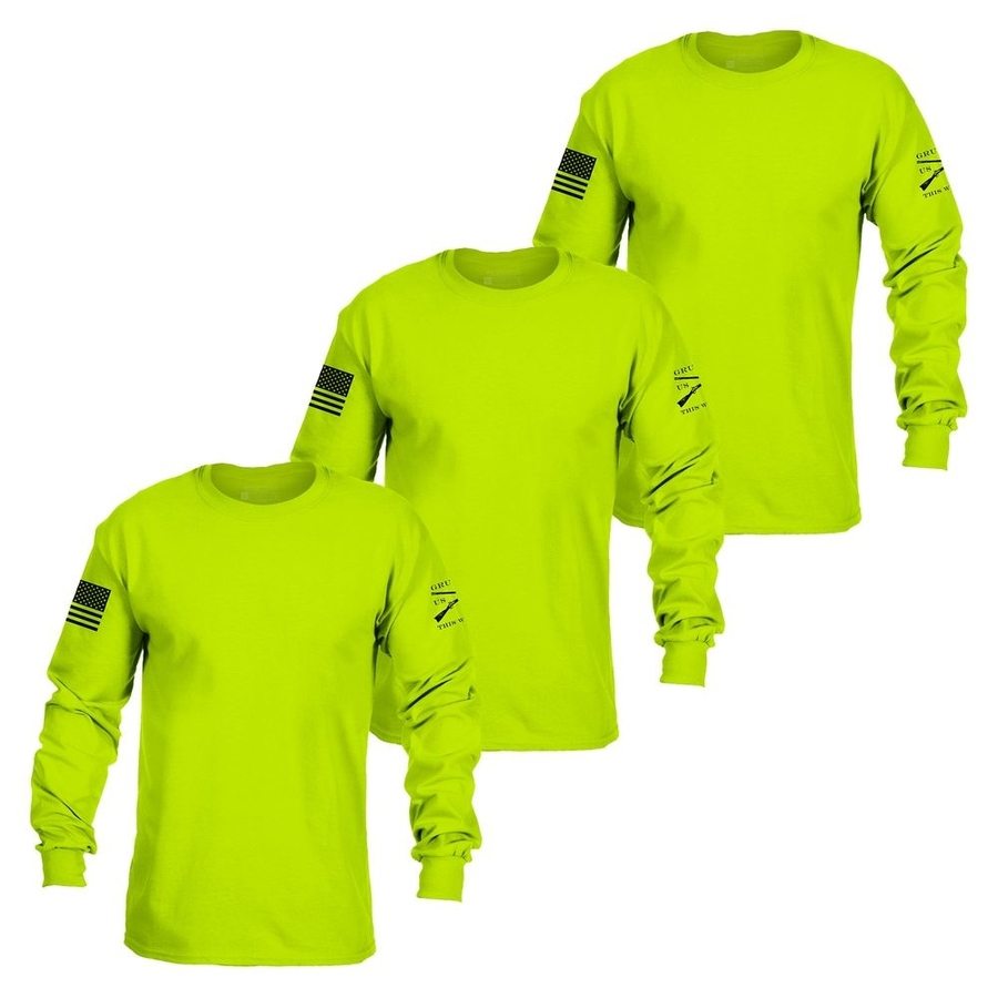 3-Pack Safety Green Long Sleeve Work Shirts