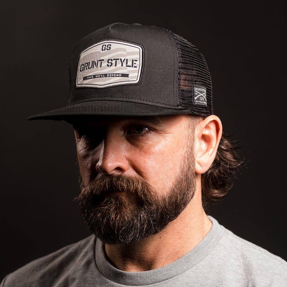 Black Old Glory Flat Bill Baseball Cap with Patch