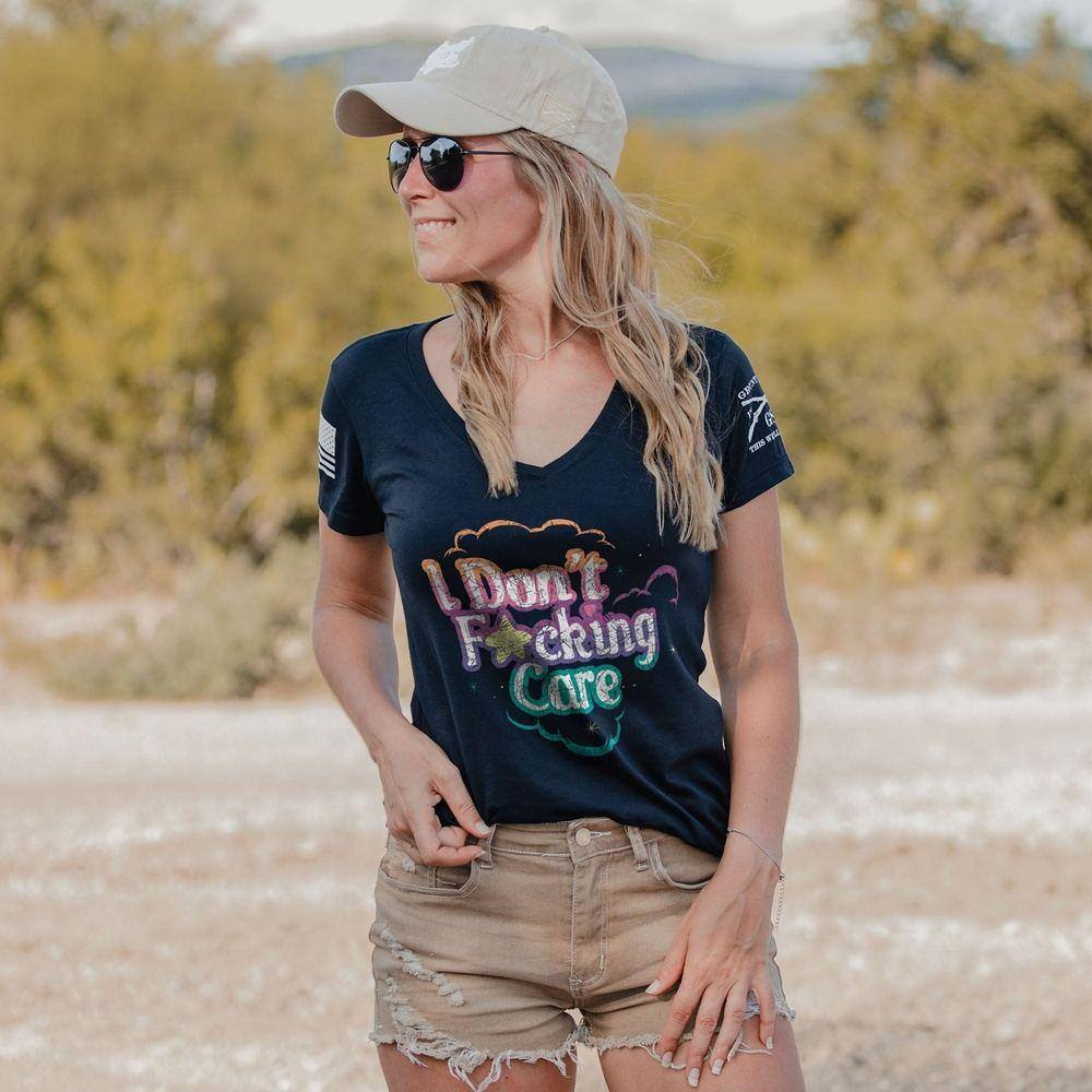 Midnight Navy V-Neck Slogan Tee for Women