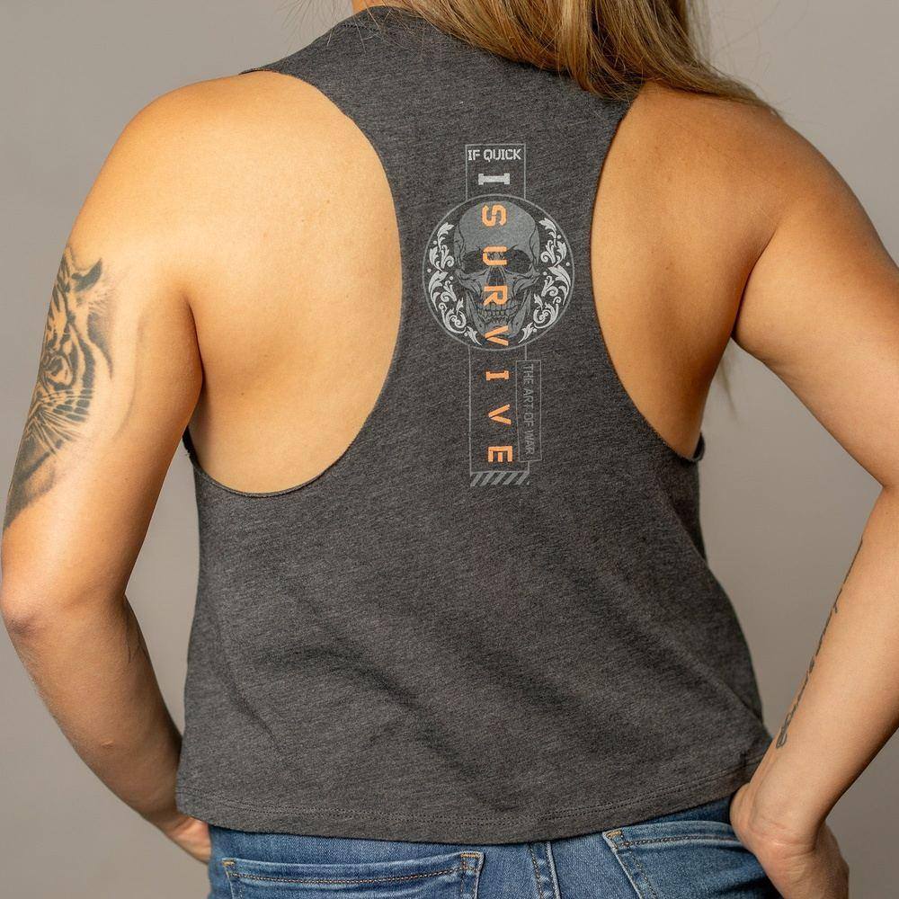 Dark Heather Gray Cropped Racerback Tank for Women