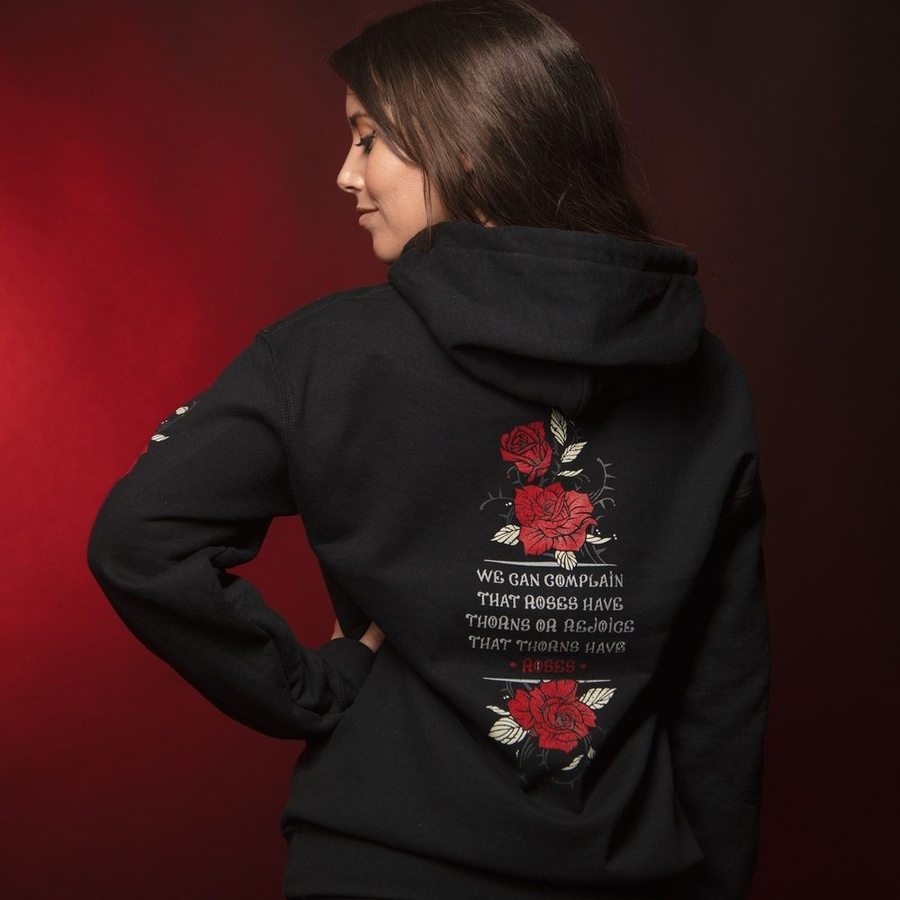 Black Women's Roses Hoodie - Edgy Floral Design