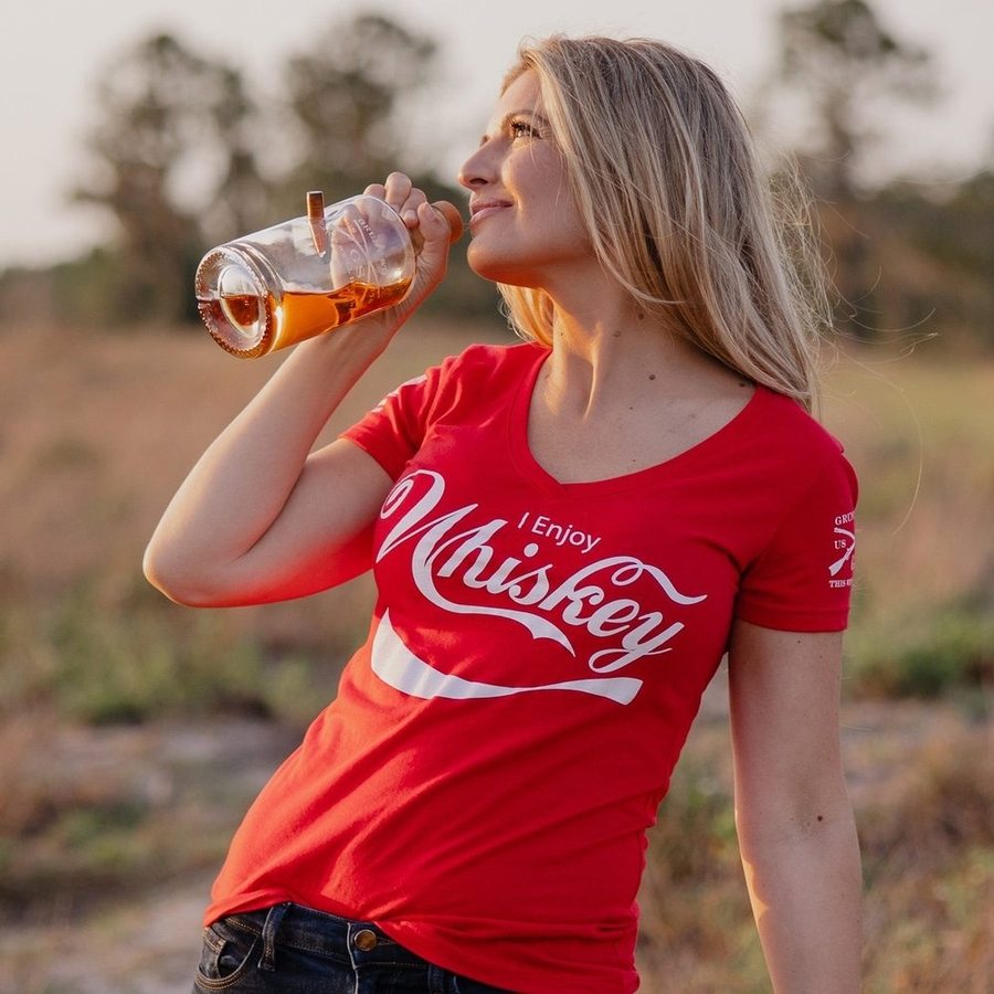 Red V-Neck Whiskey Tee for Women