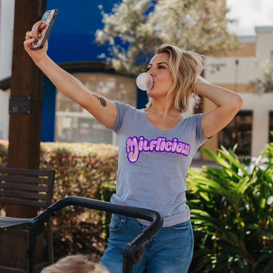 Milflicious V-Neck Tee for Women - Heather Gray