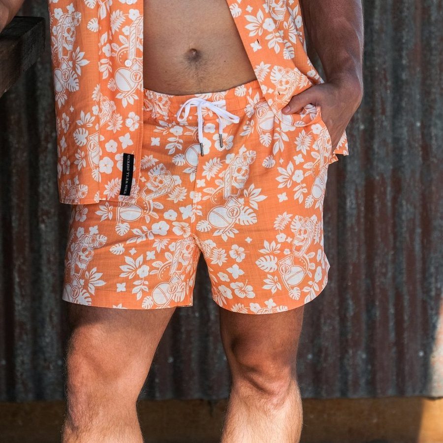 Tropical Print Casual Shorts - Apricot Crush