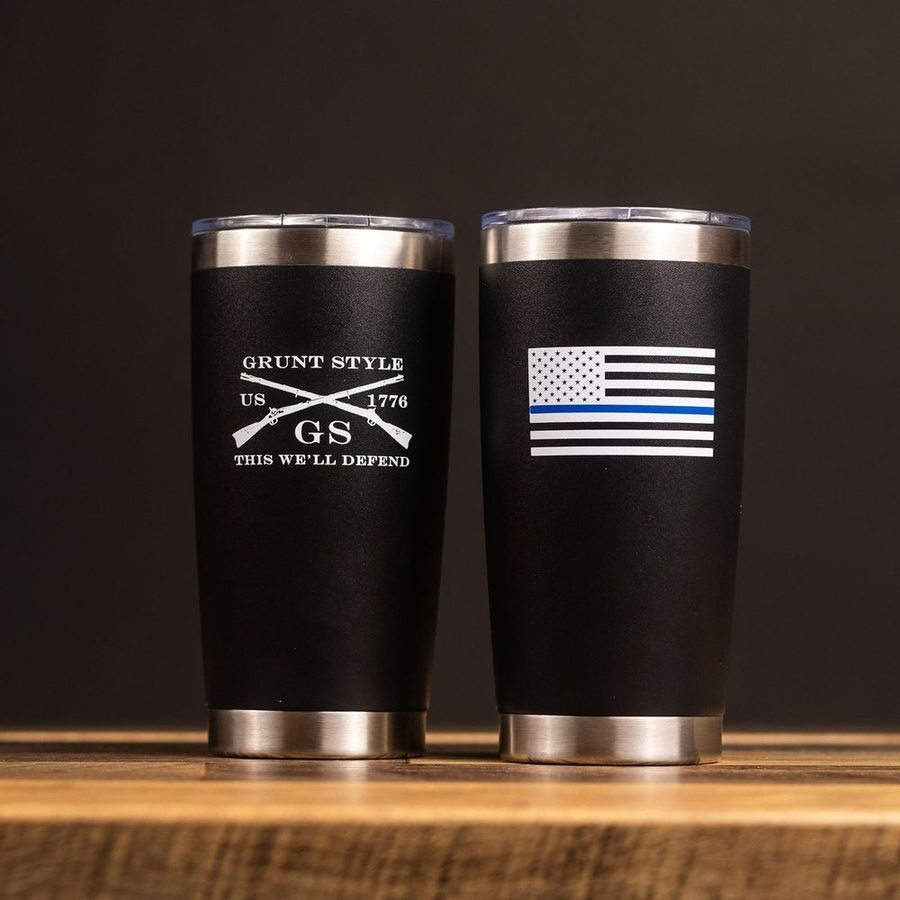 Black 20oz Blue Line Flag Tumbler