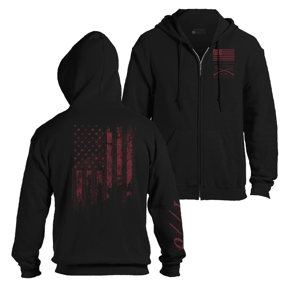 Black 1776 Flag Zip-Up Hoodie