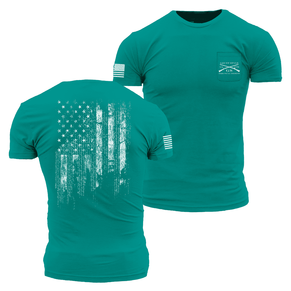 1776 Flag Pocket T-Shirt in Heather Aqua
