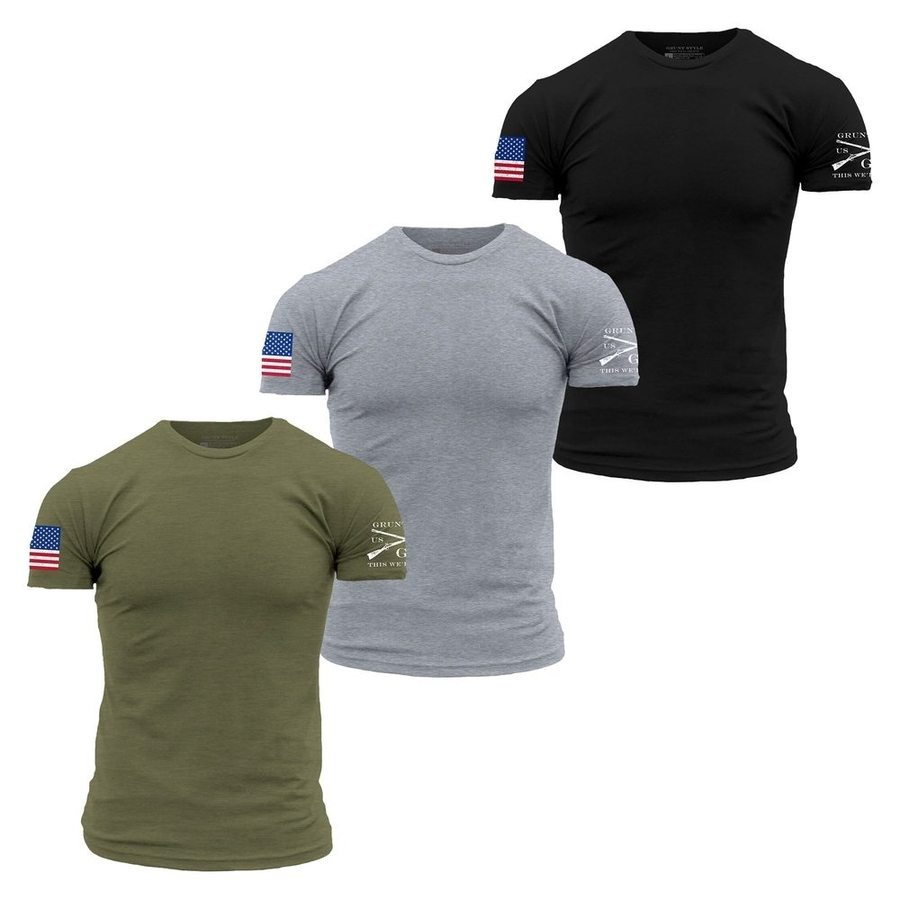 3-Pack USA Flag T-Shirts - Patriotic Cotton Tees
