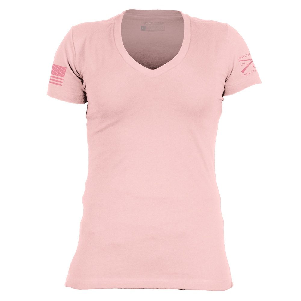 Women's Light Pink V-Neck Basic Tee