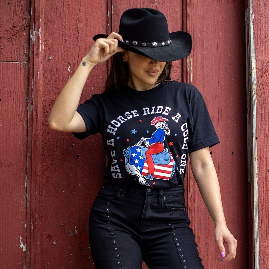 Women's Black Boyfriend Fit Save a Horse Tee