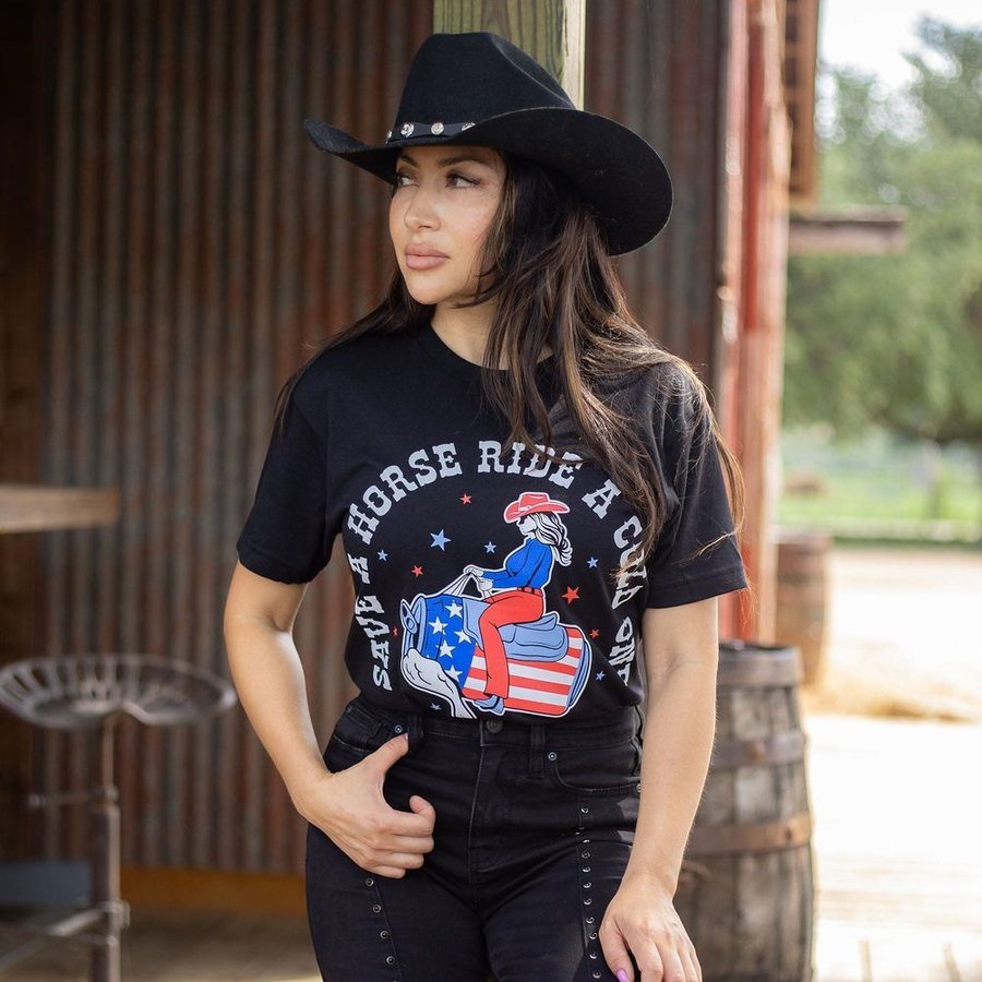 Women's Black Boyfriend Fit Save a Horse Tee