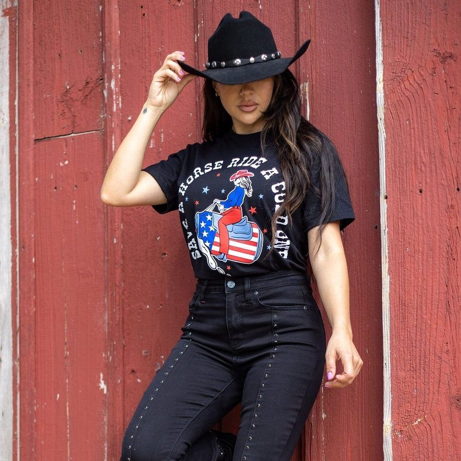 Women's Black Boyfriend Fit Save a Horse Tee
