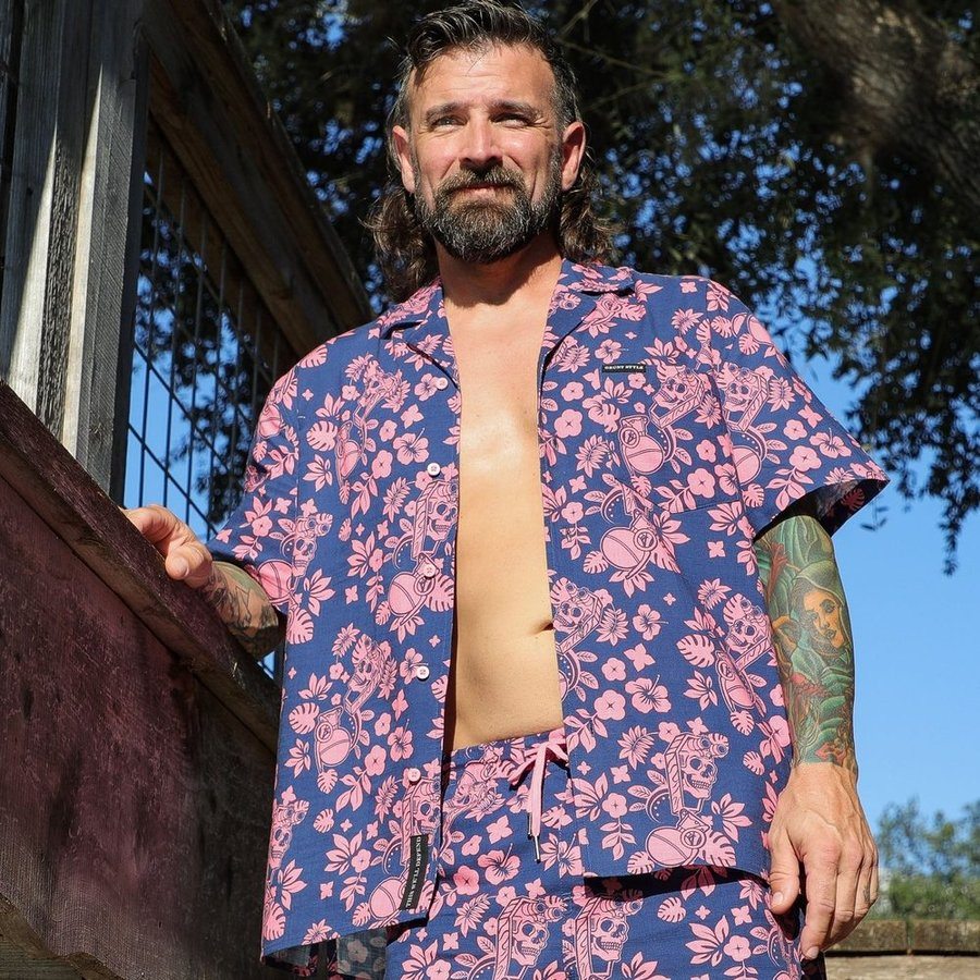 Tropical Death Button Down Shirt - Navy & Pink