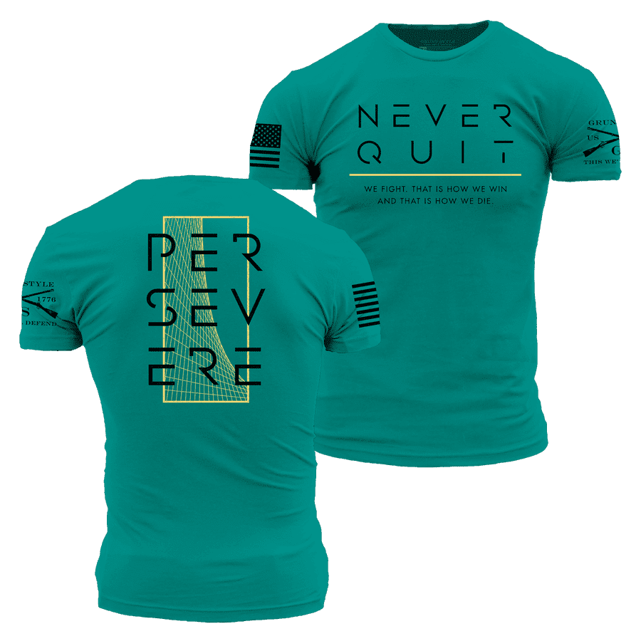 Heather Aqua Never Quit Motivational T-Shirt