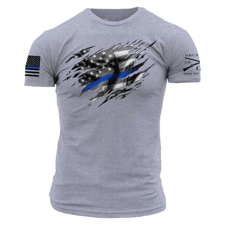 Dark Heather Gray Blue Line Support T-Shirt