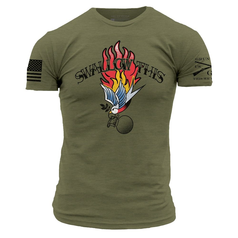 Military Green Swallow Print T-Shirt