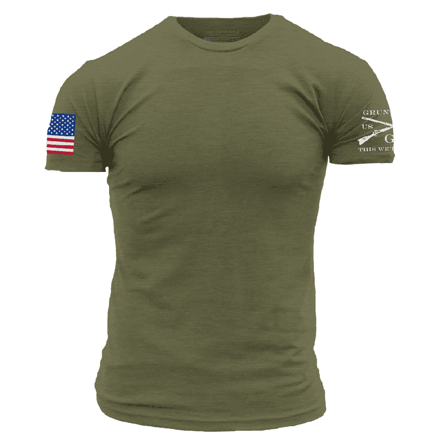 Military Green USA Flag Tee - Casual Basic Shirt