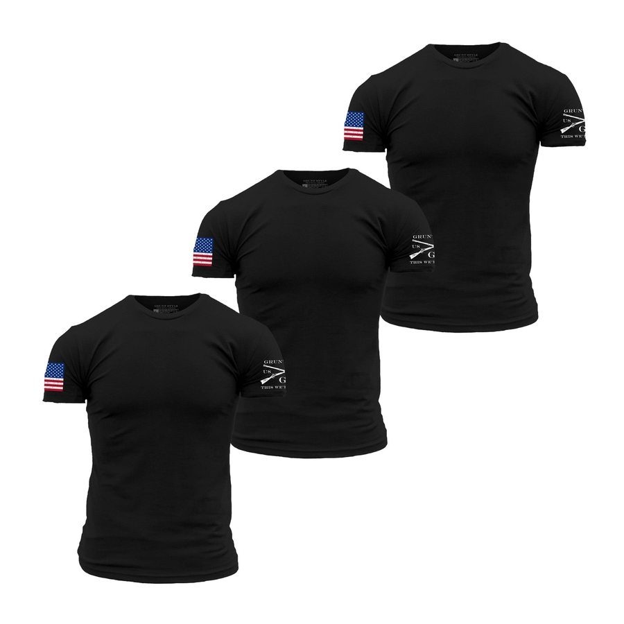 3-Pack Black USA Flag Tees for Men & Women