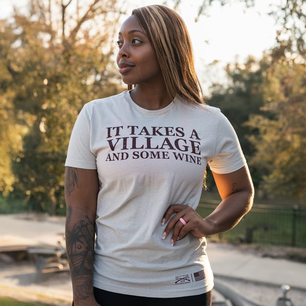 Boyfriend Fit 'It Takes A Village' Women's Tee - Sand