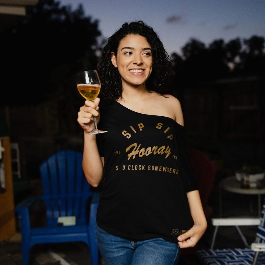 Black Slouchy Sip Sip Hooray Tee for Women