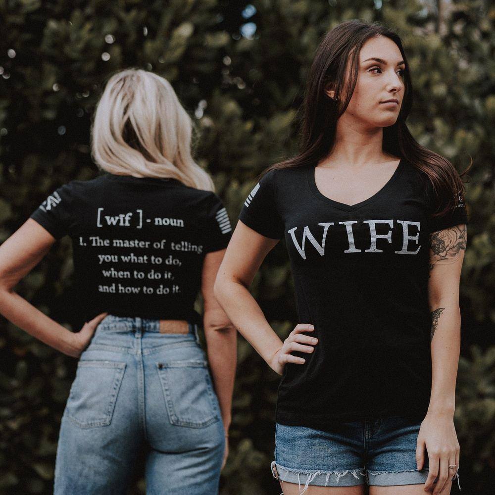 Black V-Neck Wife Definition T-Shirt for Women