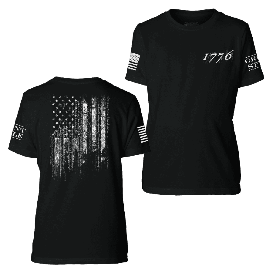Black 1776 Flag Youth T-Shirt - Patriotic Style